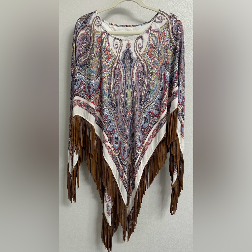 Chico’s Paisley Fringe Poncho One Size